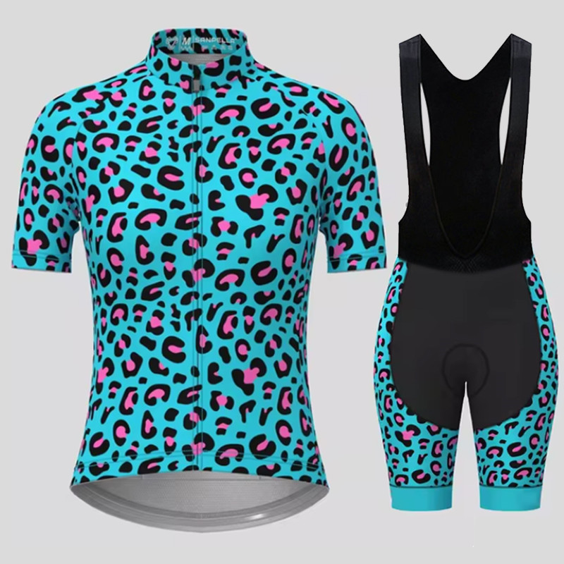 Cycling Gear Brands - Atmungsaktives Radanzug-Set für Herren, blauer Leoparden